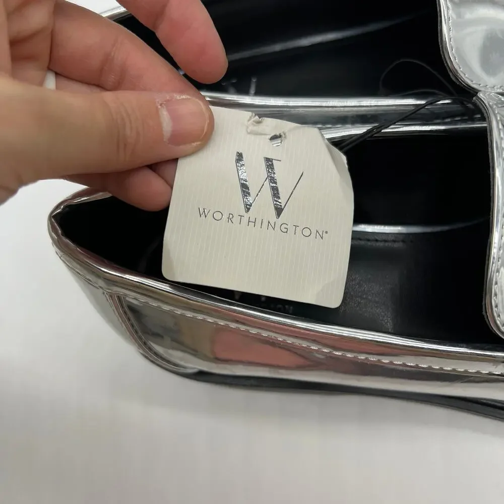 Worthington Ellen Womens Round Closed Toe Loafers Silver Size 8M